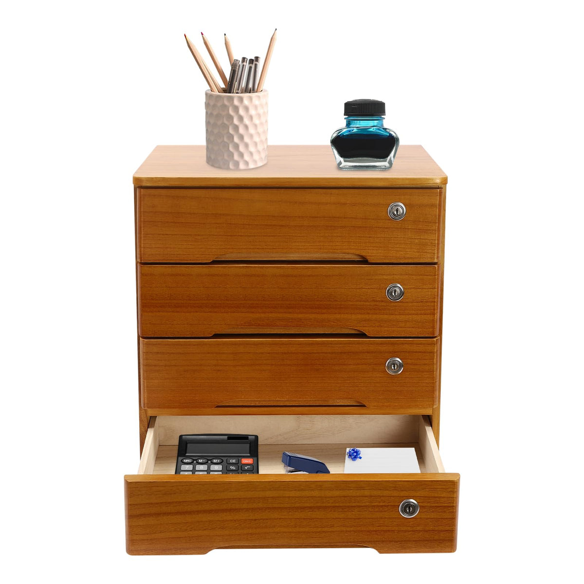 Wooden Desktop File Cabinet, 4-Drawer Lockable Storage Organizer