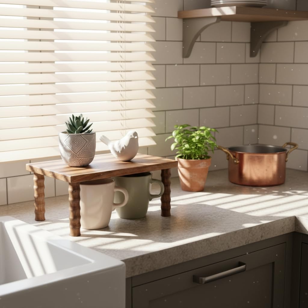 Kitchen Counter Shelf Wooden Cabinet and Desktop Counter Riser