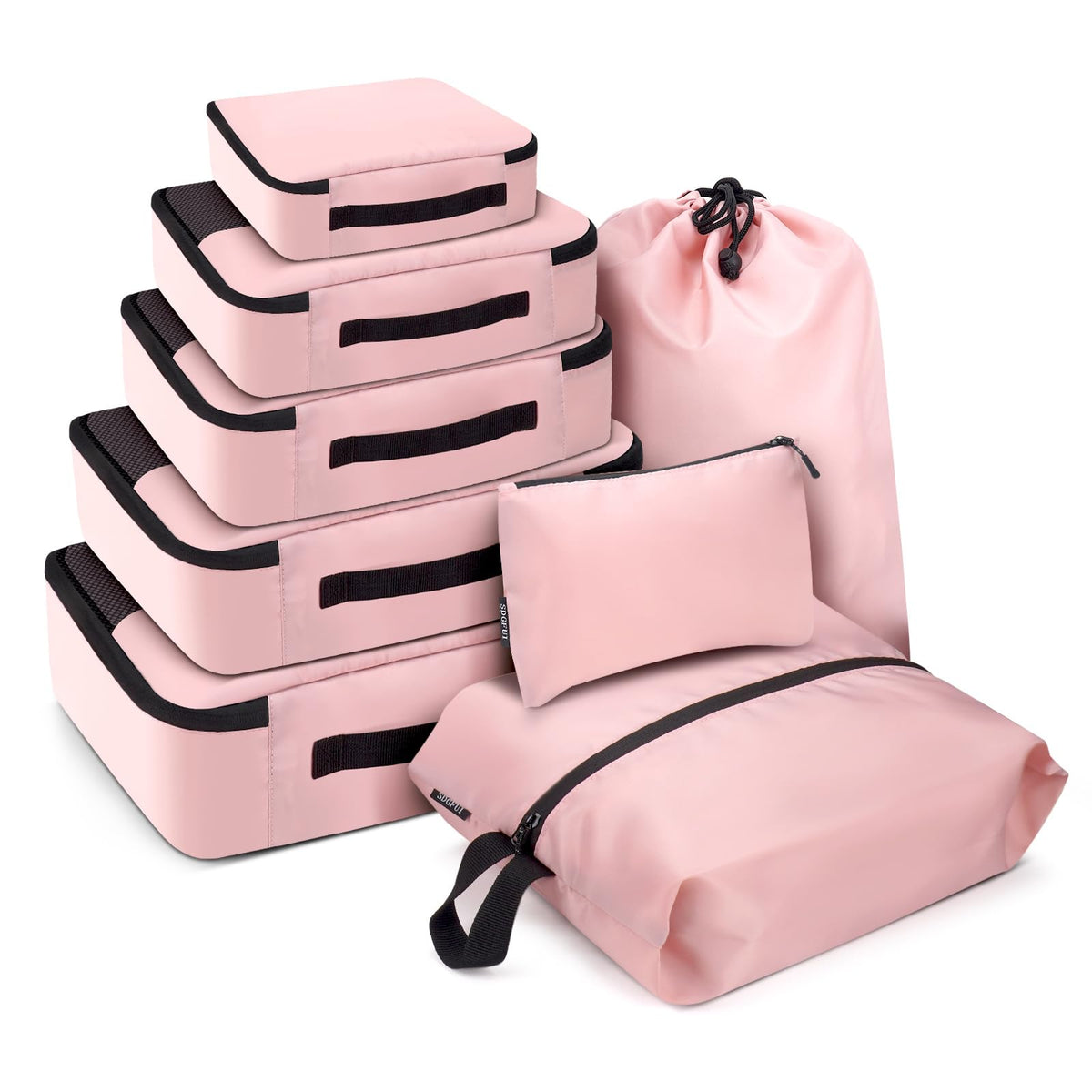 SDGFUI 8 PCS Compression Packing Cubes for Travel Women, Compression Organizer for Luggage Space Saving Travel Essentials and Carry on, Luggage Organizer Bags for Suitcase - Black