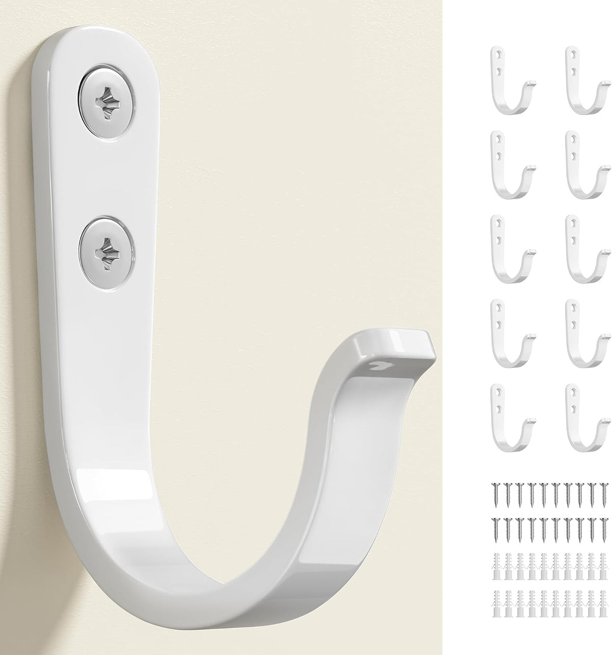 10Pcs Wall Hooks, Black Metal Coat and Towel Hooks, Holds Up to 40 lbs