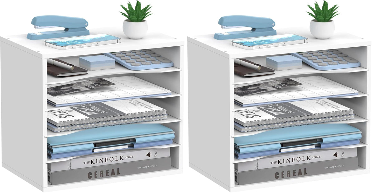 5-Tier Paper Organizer for Desk, Adjustable Mail Organizer, White