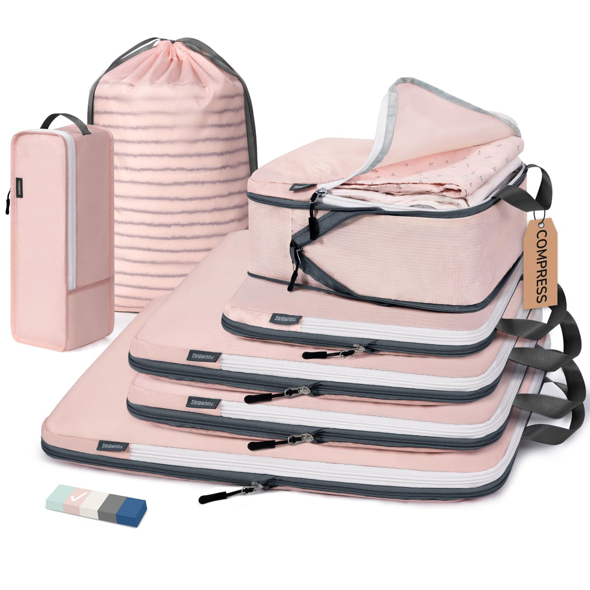CherryNow 7 Set Compression Travel Packing Cubes, Travel Essentials, Pink