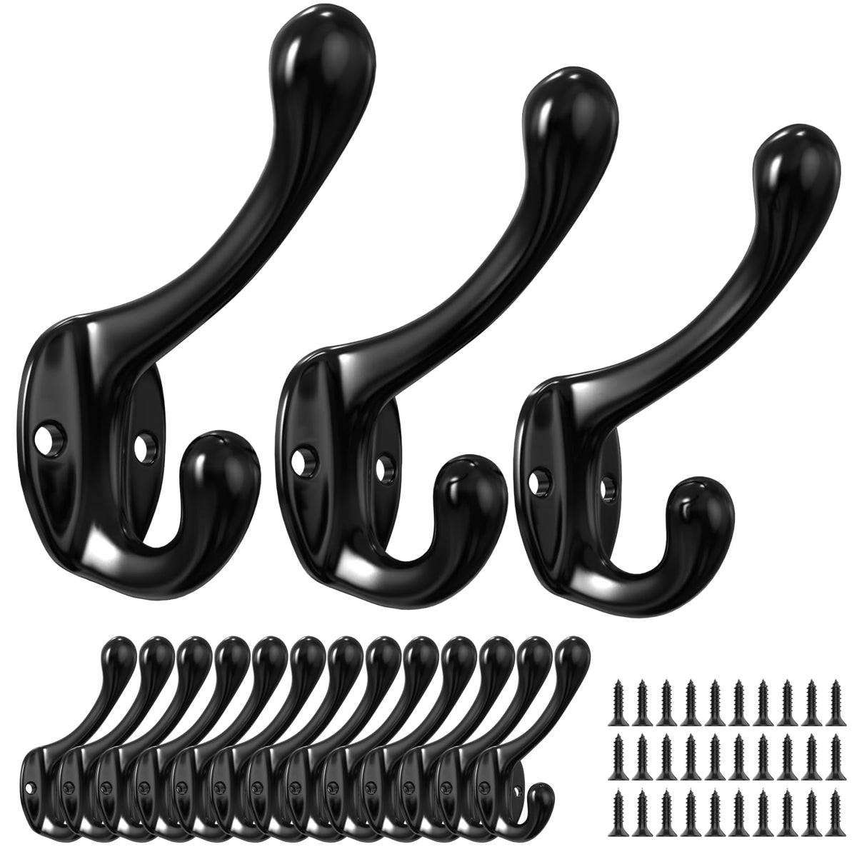 15 Pcs Black Coat Hooks, Wall Hooks for Closet Hanging, 30 Screws