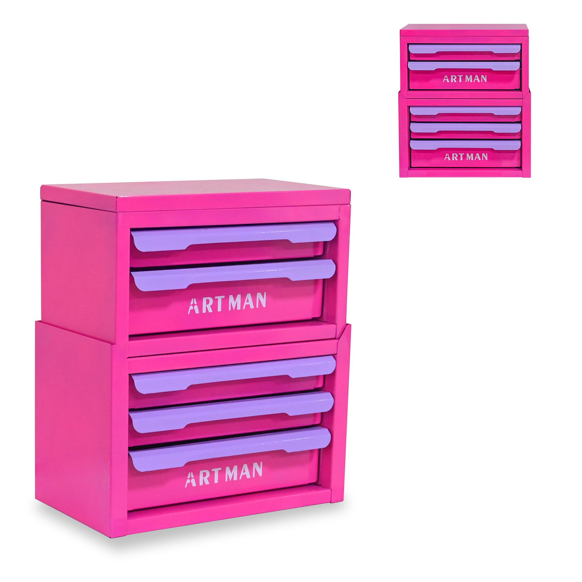 Mini Metal Tool Box, 2+3 Layer Portable Steel Small Tool Chest Cabinet,Stackable Desktop Organizer,Makeup & Stationery Storage Drawers with Handles for Home Office Workshop(Creamy Green & Pink)