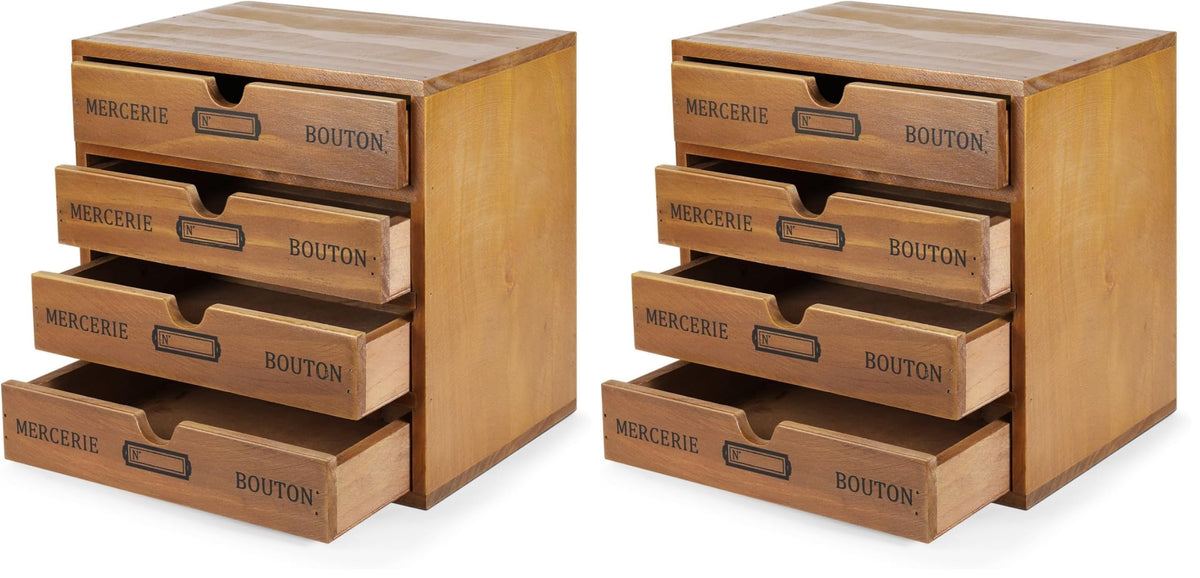 Flexzion Wooden Storage Box with 2 Drawers, Vintage Desktop Organizer