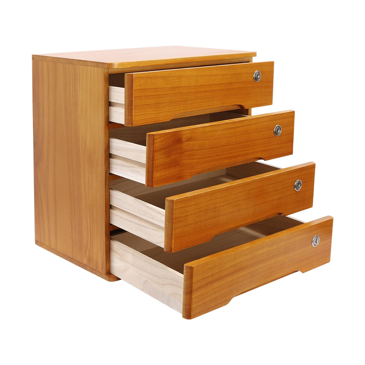 4-Tier Desktop Storage Box with Lockable Drawer, Wooden Desk Organizer for Office Supplies, Flat File Cabinet, Minimalist Design for Home & Office Use(Walnut+White)