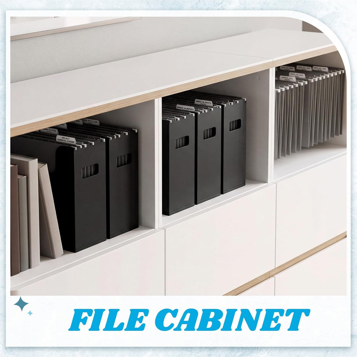 Qeeenar 2 Pcs Hanging File Box with 10 Pcs Gray Hanging File Folders