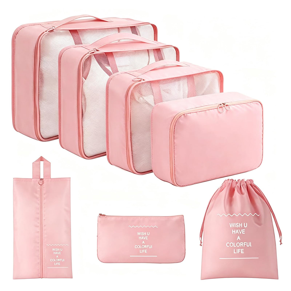 Packing Cubes for Travel - 7 Set Luggage Organizer Bags for Family, Mesh Breathable Travel Packing Cubes for Suitcases Durable Essentials Bags Set with Large Toiletries Bag (Beige)