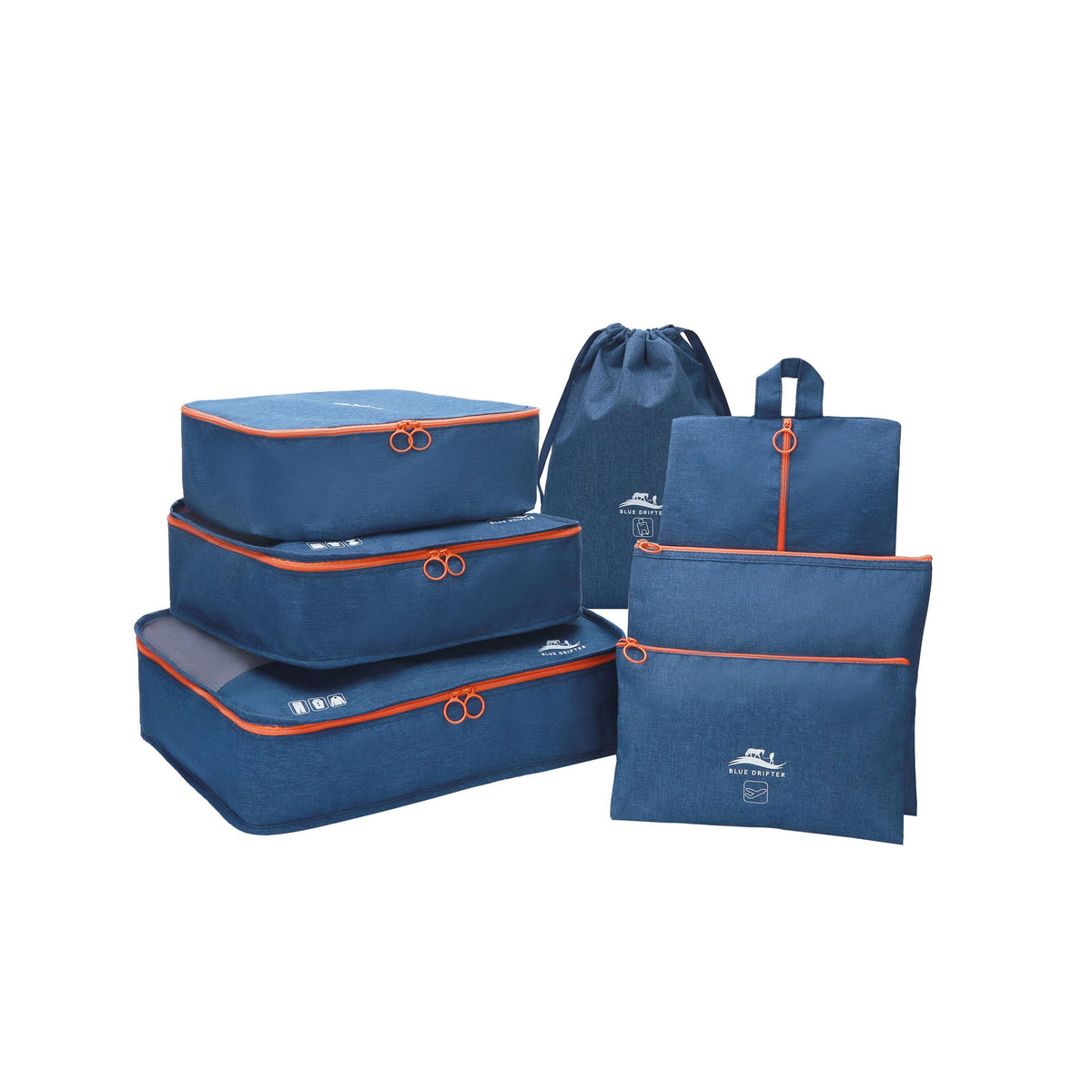 Blue Drifter 7 Set Packing Cubes for Travel, Suitcase Organizer Bags for Carry On Luggage, Luggage Organizer Bags with Toiletry Bag, Shoe Bag & Laundry Bag, Travel Essentials for Men & Women