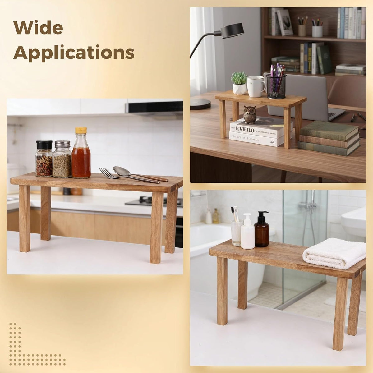 15 Inches Acacia Wooden Desktop Organizer Shelf, Cabinet Riser & Counter Display Stand for Top of Desk Home Office Kitchen Coffee Table Display Stand