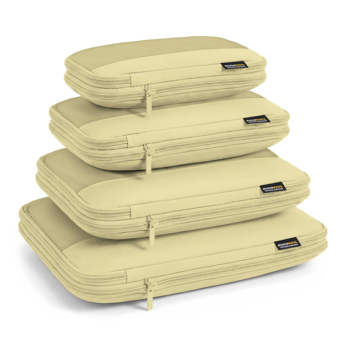 4 Piece Compression Packing Cubes for 3–7 Day Travel, Light Brown