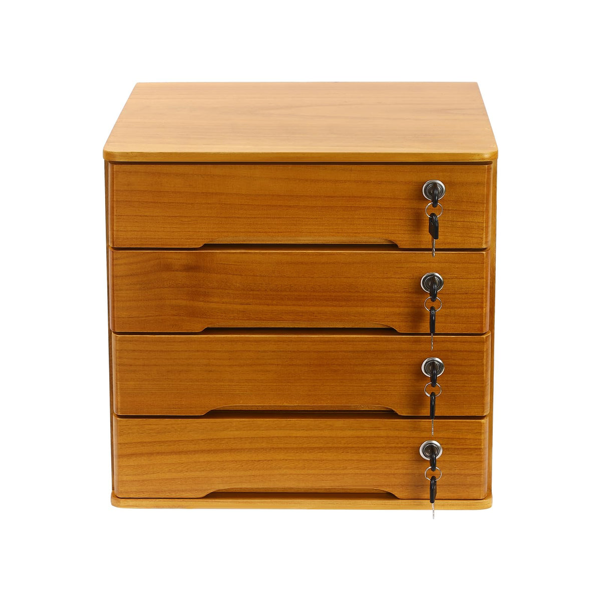 Lockable Desk Organizer Wooden Desktop Drawers Office Flat Files Storage Box Locking Countertop Storage Cabinet (Walnut + White, 2-Tier)