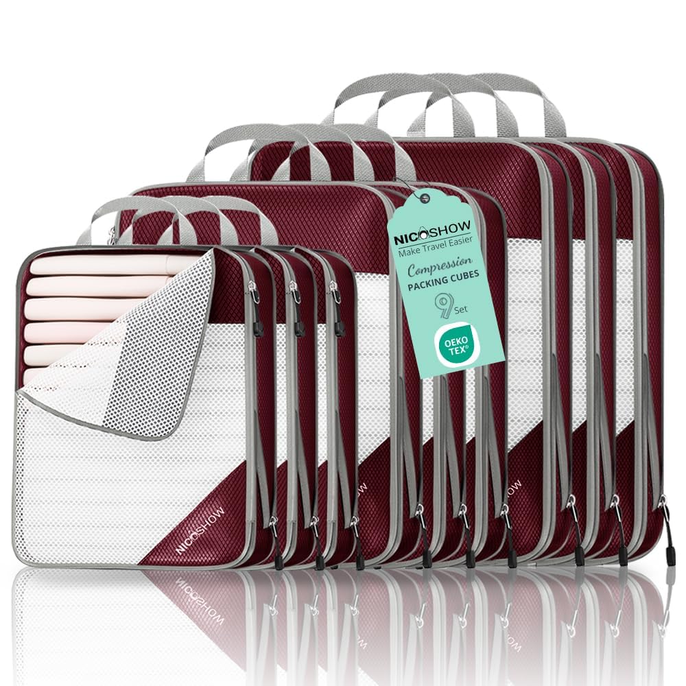 NICOSHOW 6 Set Compression Packing Cubes for Travel - Compressible, Lightweight, and Space-Saving Packing Cubes, Travel Essentials for Women, Grey