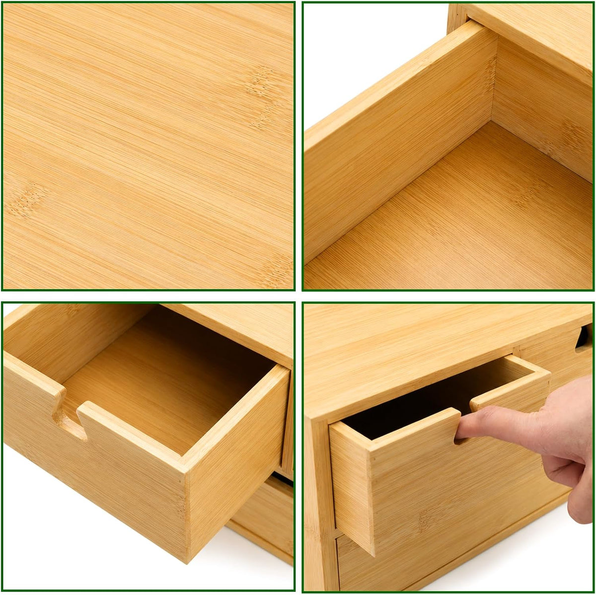 DEAYOU Bamboo Desk Organizer, 100% Natural Bamboo Desktop Drawer Organizer, Tabletop Storage Cabinet Organization Box with 3 Drawers for Home Office Supplies, Makeup, Letter, 2-Layer, Fully Assembled