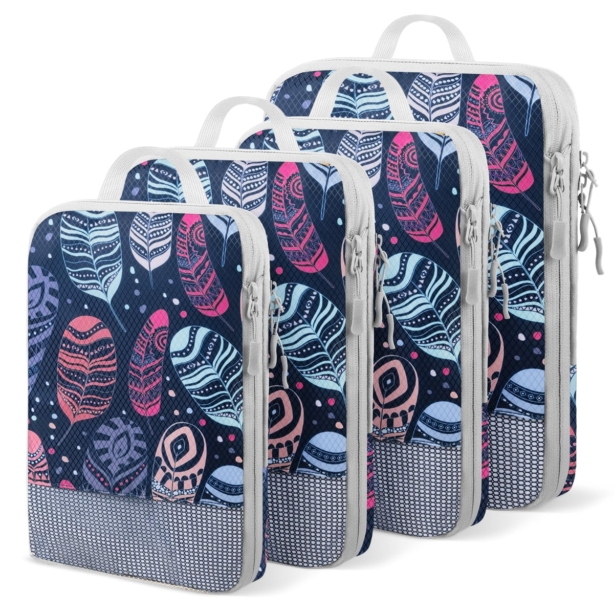 4 Set Compression Packing Cubes For Travel Bags Organizer For Luggage Suitcase Organizer, Compression Bags For Travel Accessories Luggage Storage Set (4 Pcs, Pink Leoparda)
