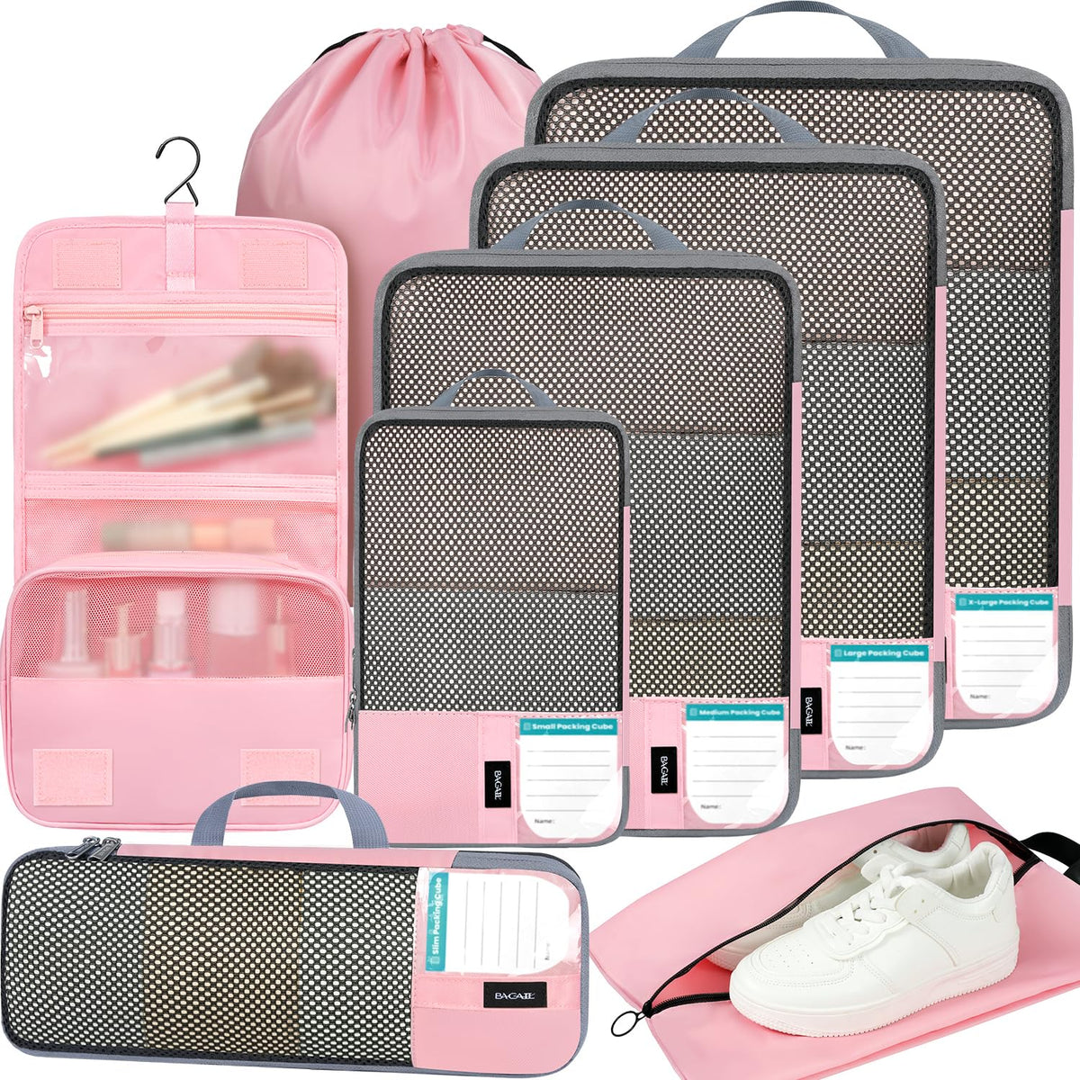 BAGAIL 4 Set/6 Set/8 Set Compression Packing Cubes Travel Accessories Expandable Packing Organizers (Square Mesh, 06-Black)