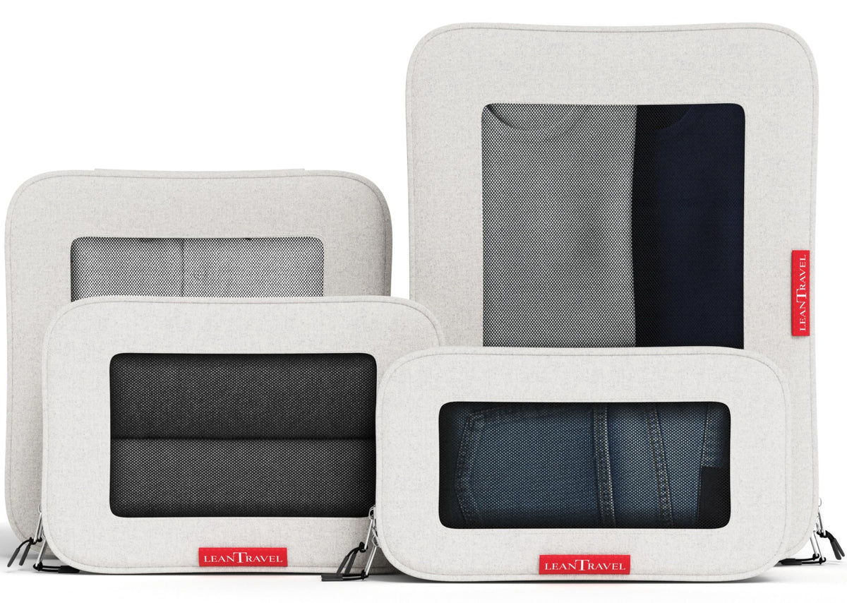 LeanTravel Premium Compression Packing Cubes for Travel - Suitcase Organizer Bags with Double Zipper & Breathable Mesh Panel - Space Saving Carry On Luggage Essentials (6-Pack, Grey)