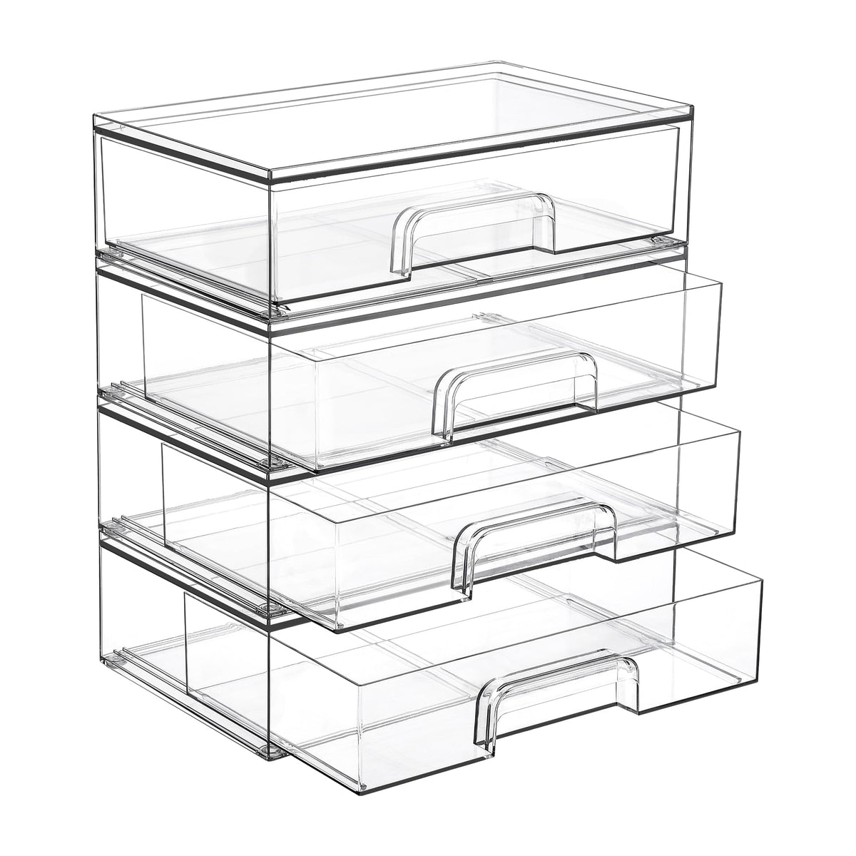 Vtopmart Clear Stackable Storage Drawers, 4 Pack Wide Plastic Organizers