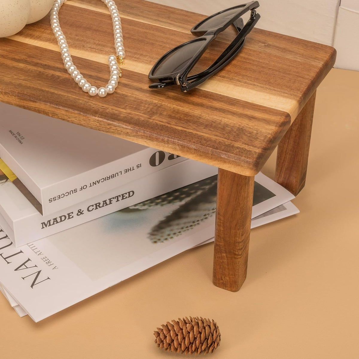 Kitchen Cabinet Counter Shelf Acacia Wood Desktop Organizer Shelf