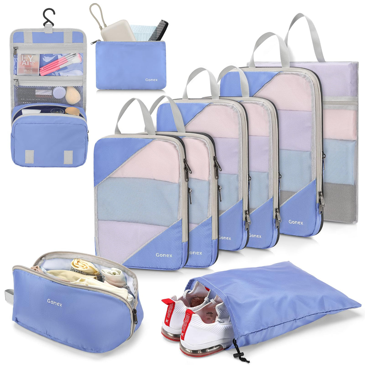 Gonex Compression Packing Cubes for Travel, Mesh Bags Luggage Organizers