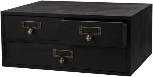 Wooden Drawers Apothecary Cabinet Black Wood Desktop Organizer Box