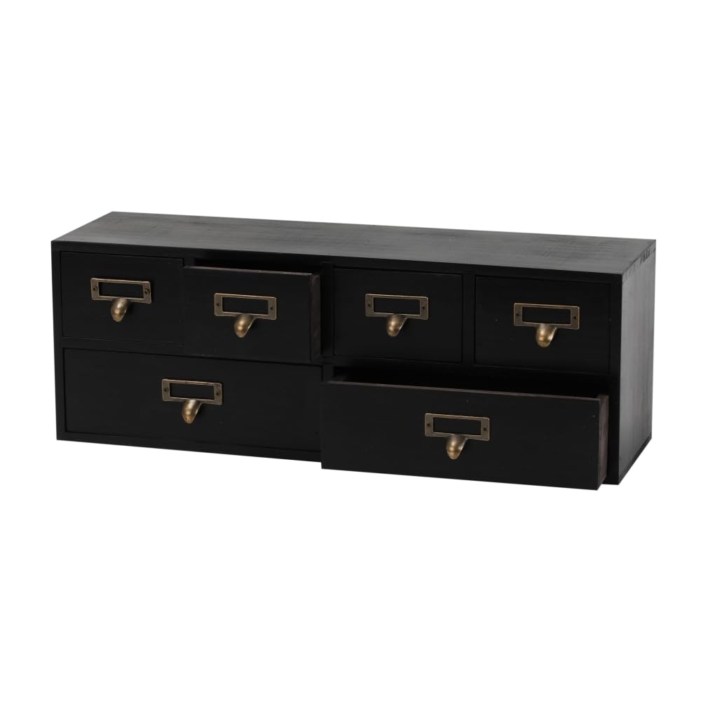 Wooden Drawers Apothecary Cabinet Black Wood Desktop Organizer Box
