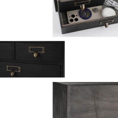 Wooden Drawers Apothecary Cabinet Black Wood Desktop Organizer Box