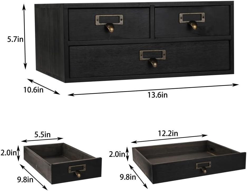 Wooden Drawers Apothecary Cabinet Black Wood Desktop Organizer Box