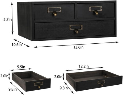 Wooden Drawers Apothecary Cabinet Black Wood Desktop Organizer Box
