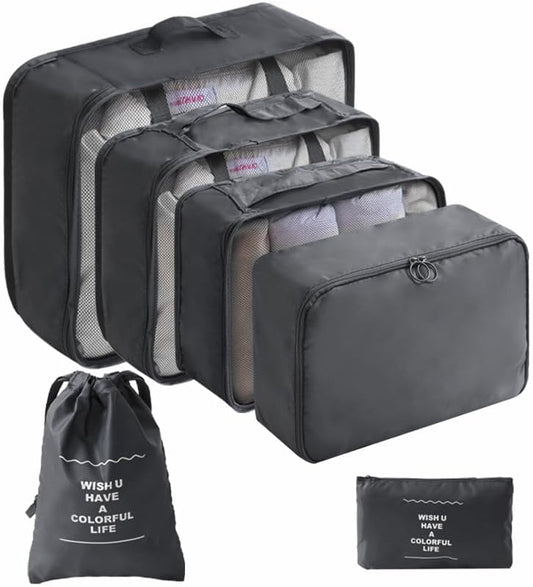 LANSKLBD 6/8 Set Packing Cubes for Suitcases Travel Luggage Packing Organizers,Travel Accessories Essentials Luggage Organizer with Shoe/Tioletry/Laundry Bag (Black, 6 set)