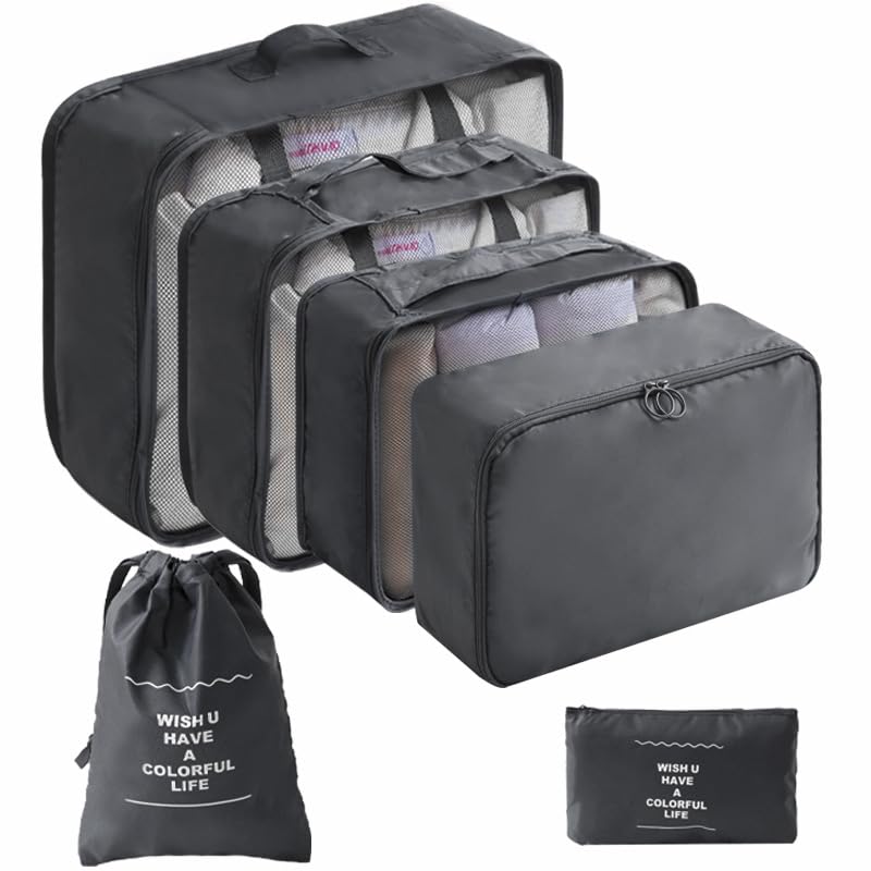 LANSKLBD 6/8 Set Packing Cubes for Suitcases Travel Luggage Packing Organizers,Travel Accessories Essentials Luggage Organizer with Shoe/Tioletry/Laundry Bag (Beige, 8 set)