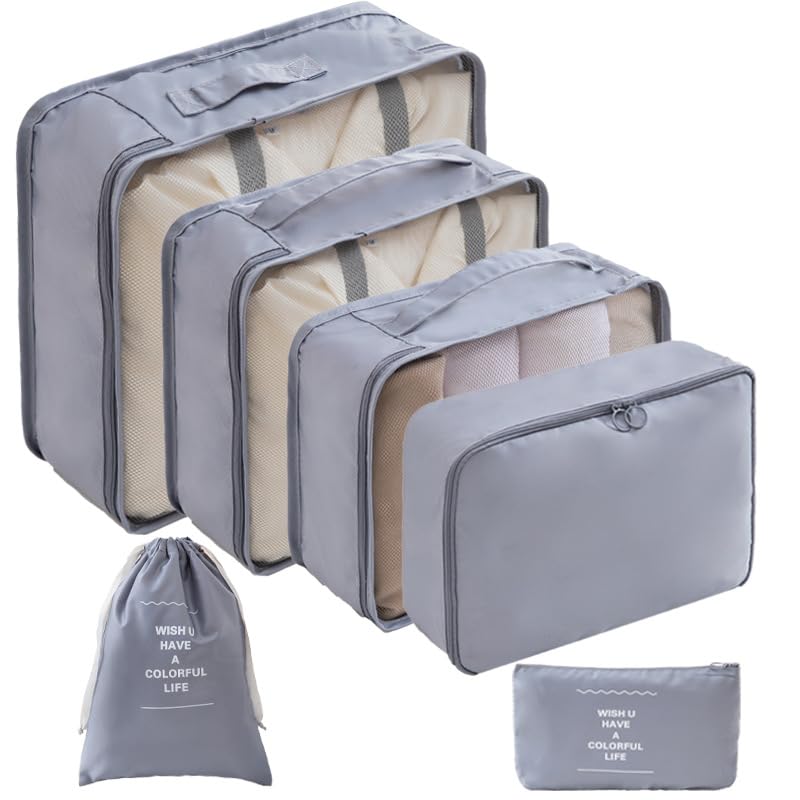LANSKLBD 6/8 Set Packing Cubes for Suitcases Travel Luggage Packing Organizers,Travel Accessories Essentials Luggage Organizer with Shoe/Tioletry/Laundry Bag (Black, 6 set)