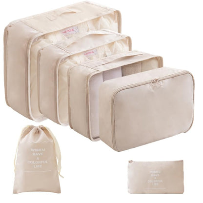 LANSKLBD 6/8 Set Packing Cubes for Suitcases Travel Luggage Packing Organizers,Travel Accessories Essentials Luggage Organizer with Shoe/Tioletry/Laundry Bag (Beige, 8 set)