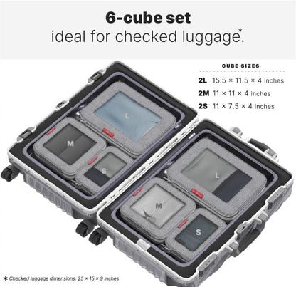 LeanTravel Premium Compression Packing Cubes for Travel - Suitcase Organizer Bags with Double Zipper & Breathable Mesh Panel - Space Saving Carry On Luggage Essentials (6-Pack, Grey)