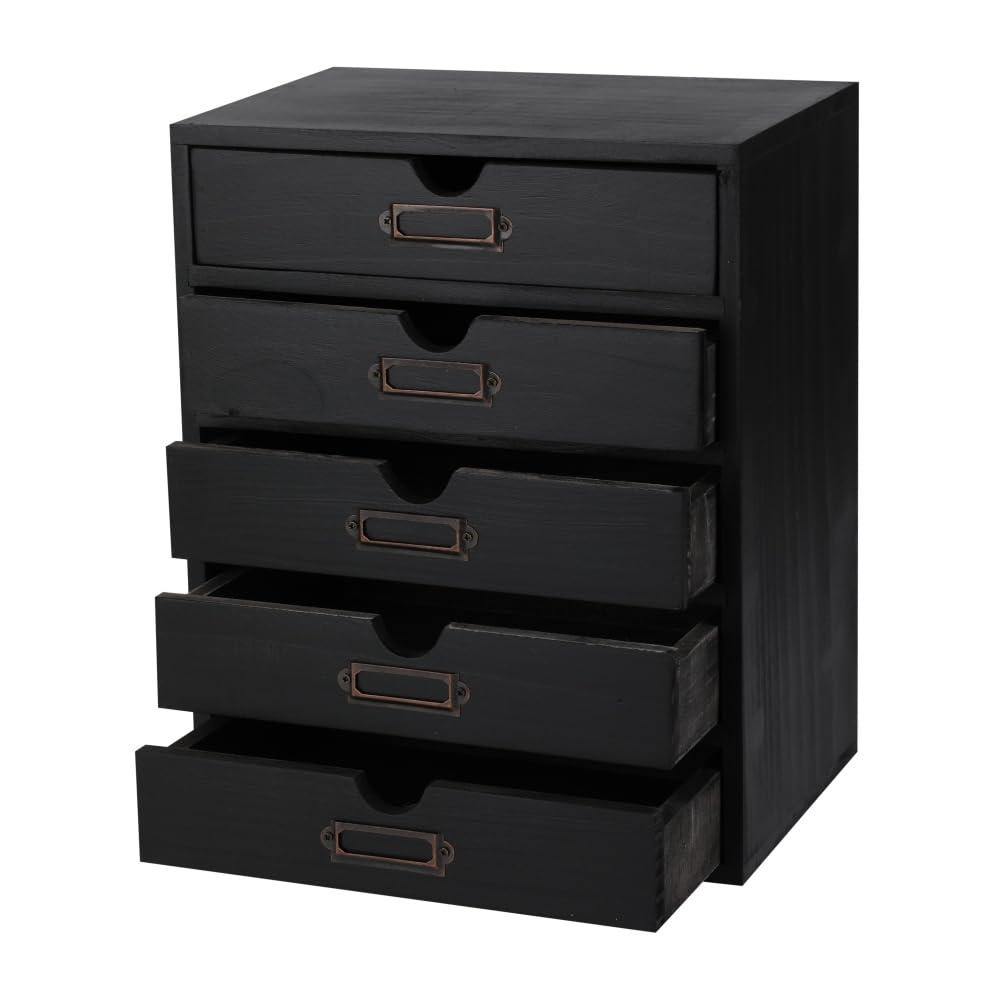 Wooden Drawers Apothecary Cabinet Black Wood Desktop Organizer Box