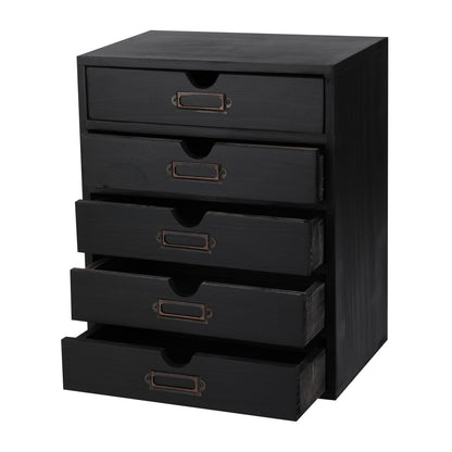 Wooden Drawers Apothecary Cabinet Black Wood Desktop Organizer Box