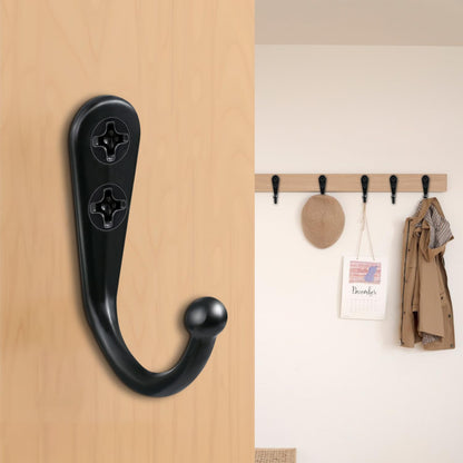 Small Metal Hooks for Wall Hanging, Rustproof Black Coat Hooks with Screws