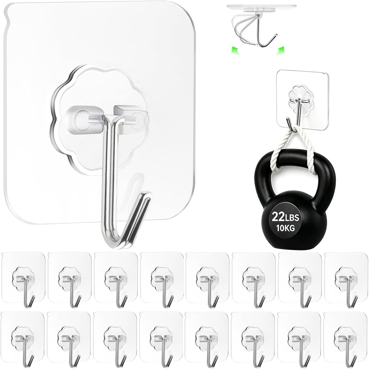 ZESLMG Adhesive Wall Hooks for Hanging, 16 Pack Self Sticky Hook No Damage