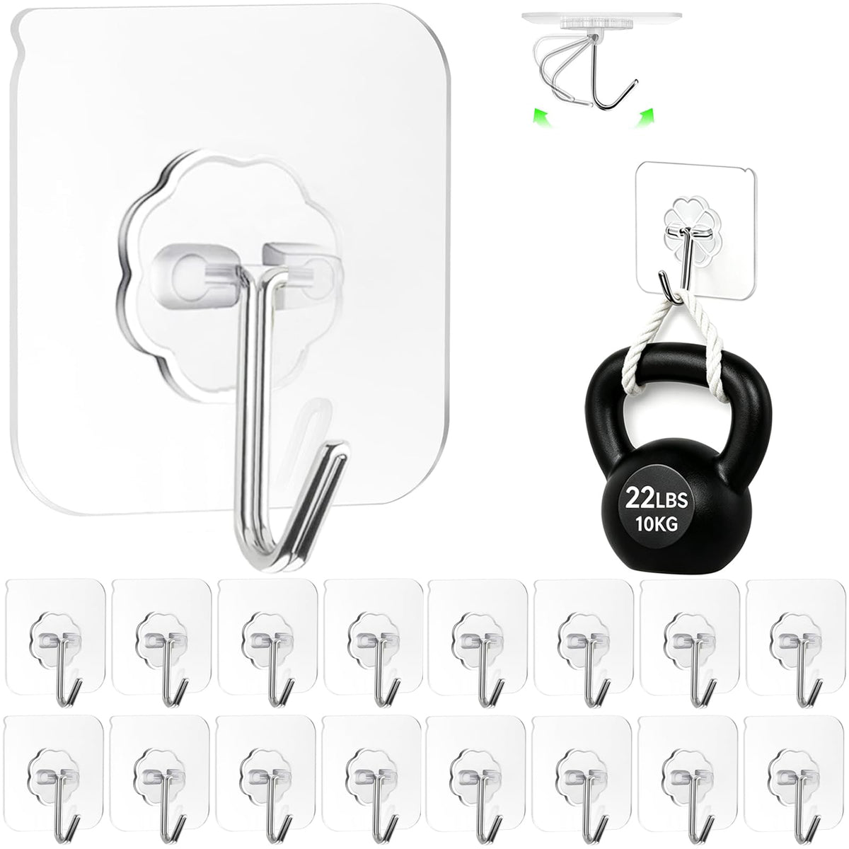 ZESLMG Adhesive Wall Hooks for Hanging, 16 Pack Self Sticky Hook No Damage