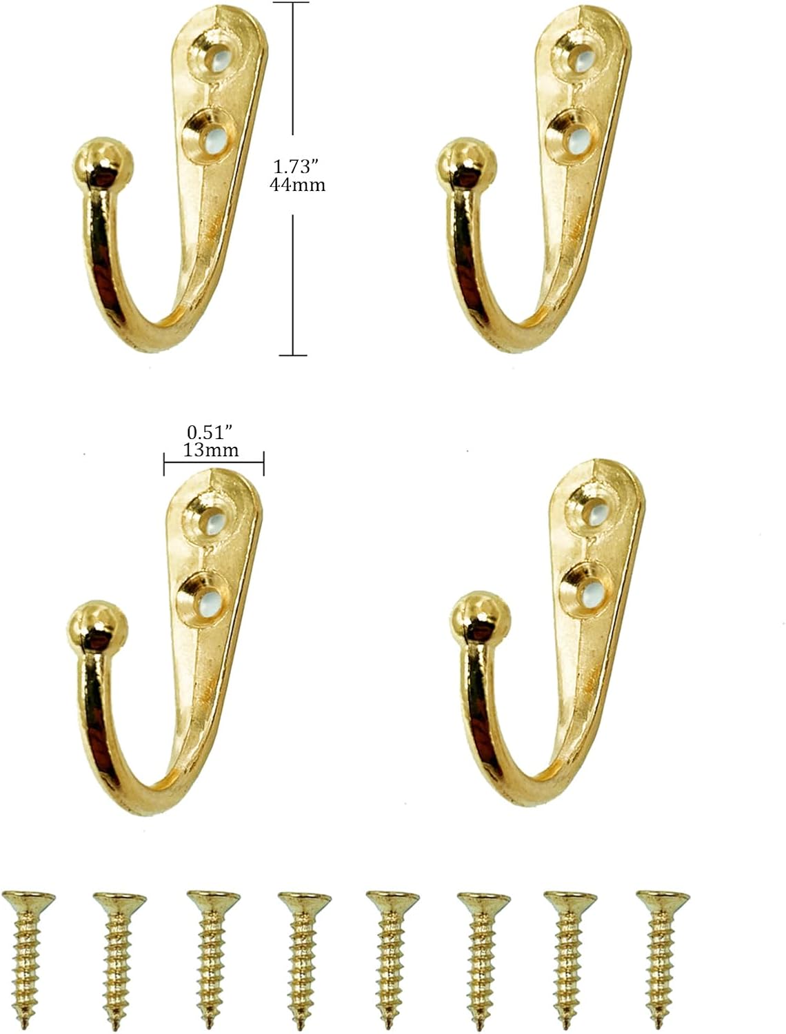 4 Pcs Wall Mounted Hooks for Bedroom,Bathroom,Kitchen,and Cabinet Hangers (with 8 Screws)-Gold