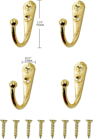 4 Pcs Wall Mounted Hooks for Bedroom,Bathroom,Kitchen,and Cabinet Hangers (with 8 Screws)-Gold