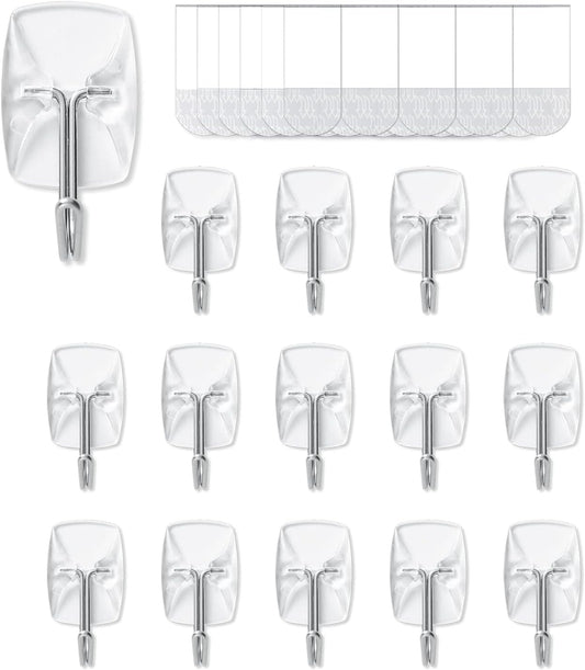 MOVELYST Clear Wall Hooks for Hanging, 15 Hooks+30 Strips, Value Pack (S)