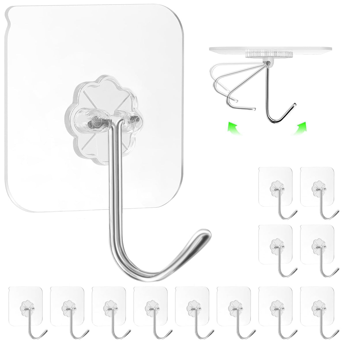 ZESLMG Adhesive Wall Hooks for Hanging, 16 Pack Self Sticky Hook No Damage