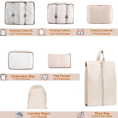 Packing Cubes for Travel - 7 Set Luggage Organizer Bags for Family, Mesh Breathable Travel Packing Cubes for Suitcases Durable Essentials Bags Set with Large Toiletries Bag (Beige)