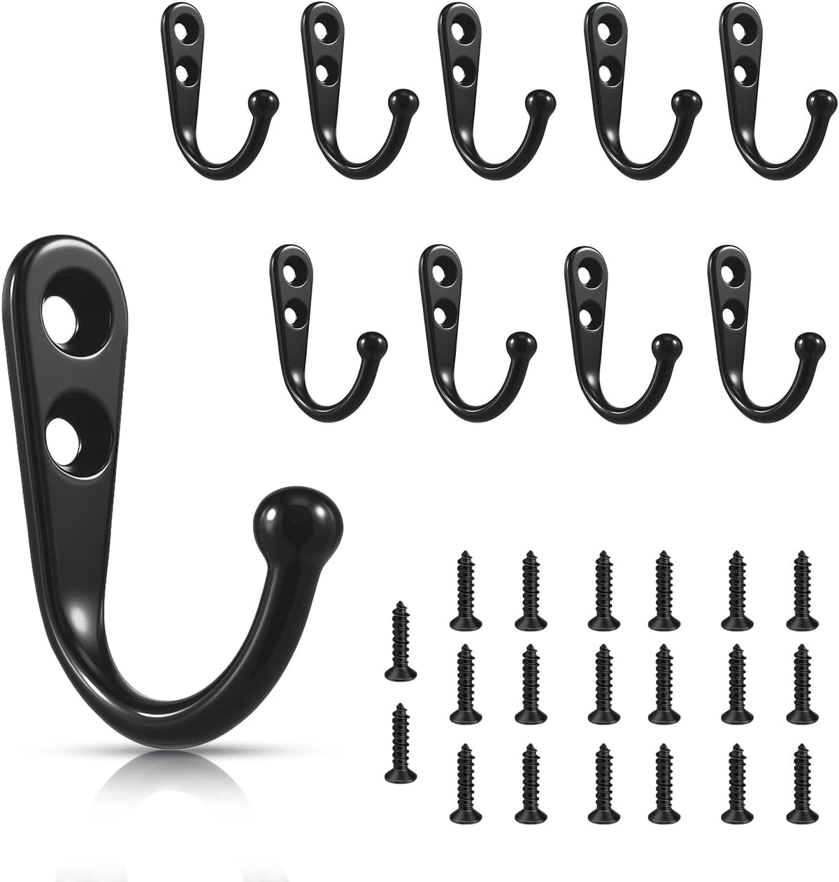 Small Metal Hooks for Wall Hanging, Rustproof Black Coat Hooks with Screws