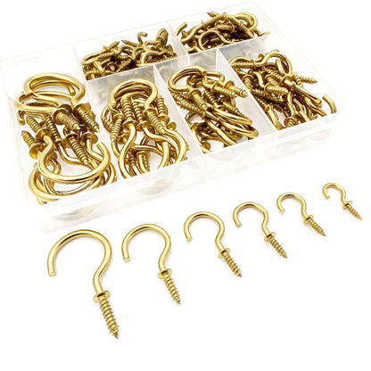 125 PCS 6 Sizes Screw in Hooks,Gold Screw Cup Hooks for Hanging Plants,Decorations,kitchenware and DIY Crafts,(1/2",5/8",3/4",7/8”,1”,1-1/4“)