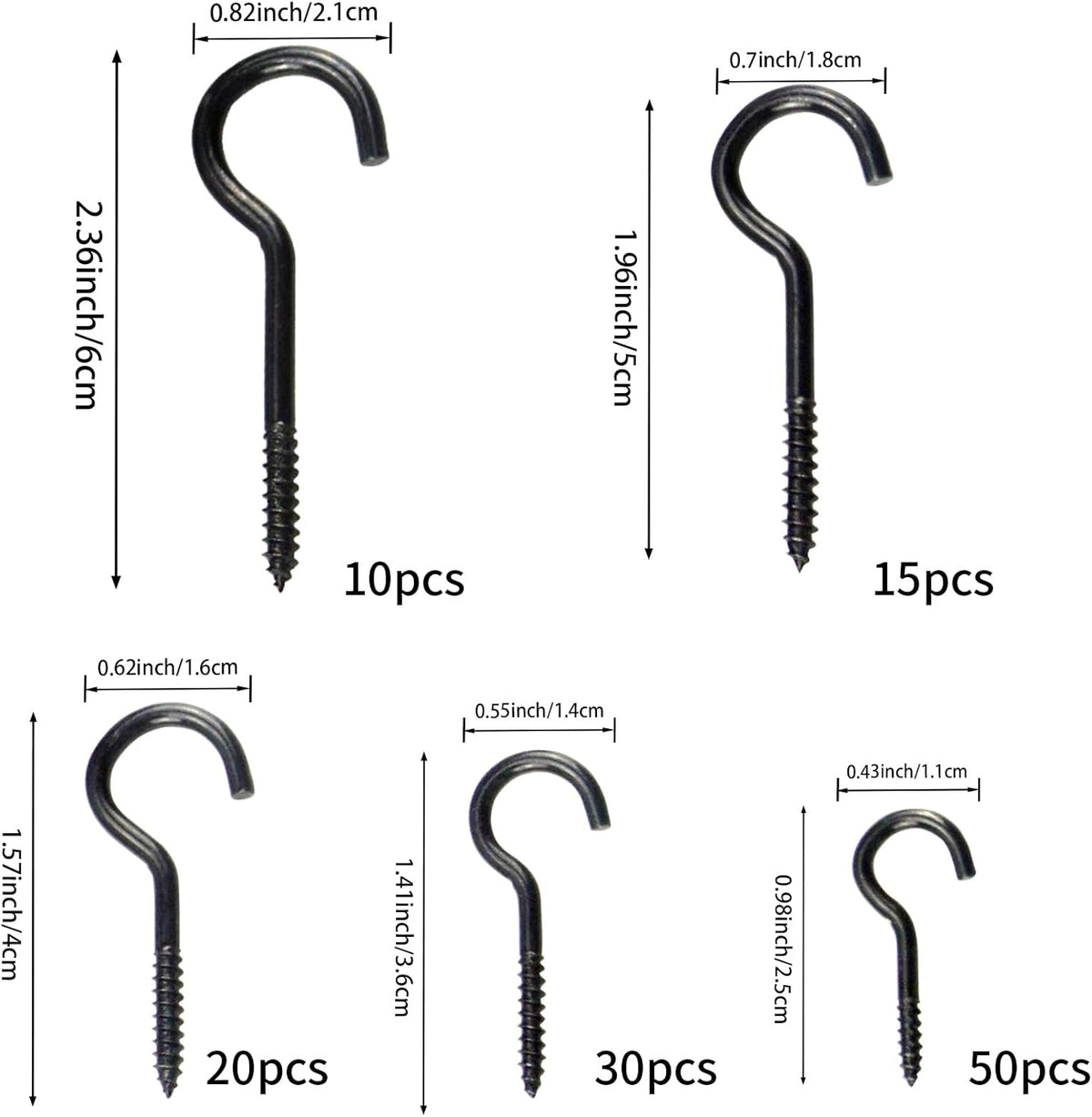 125 Pcs Small Screw Hooks, 5 Sizes Ceiling Hook for Hanging Plants
