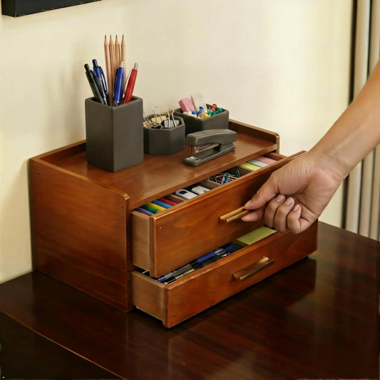 Wooden Desk Organizer With 2 Drawers, Desktop Drawers Storage Cabinet