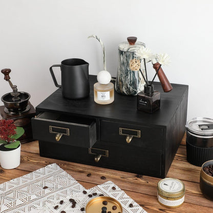Wooden Drawers Apothecary Cabinet Black Wood Desktop Organizer Box