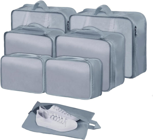 Packing Cubes 7 Pcs Travel Packing Cubes for Suitcases Large Capacity Travel Luggage Organizer Bags for Carry-on Luggage (Grey)